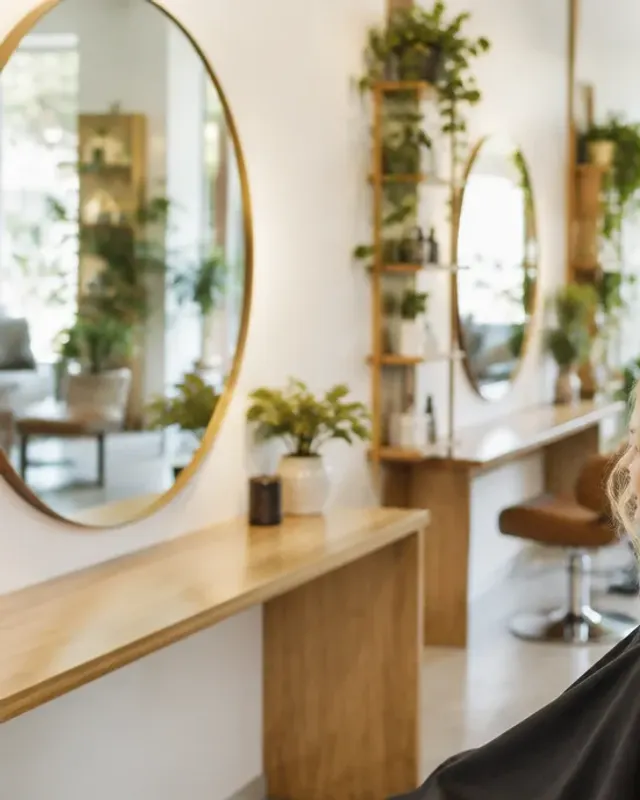 Friseurin stylt Haare im Salon