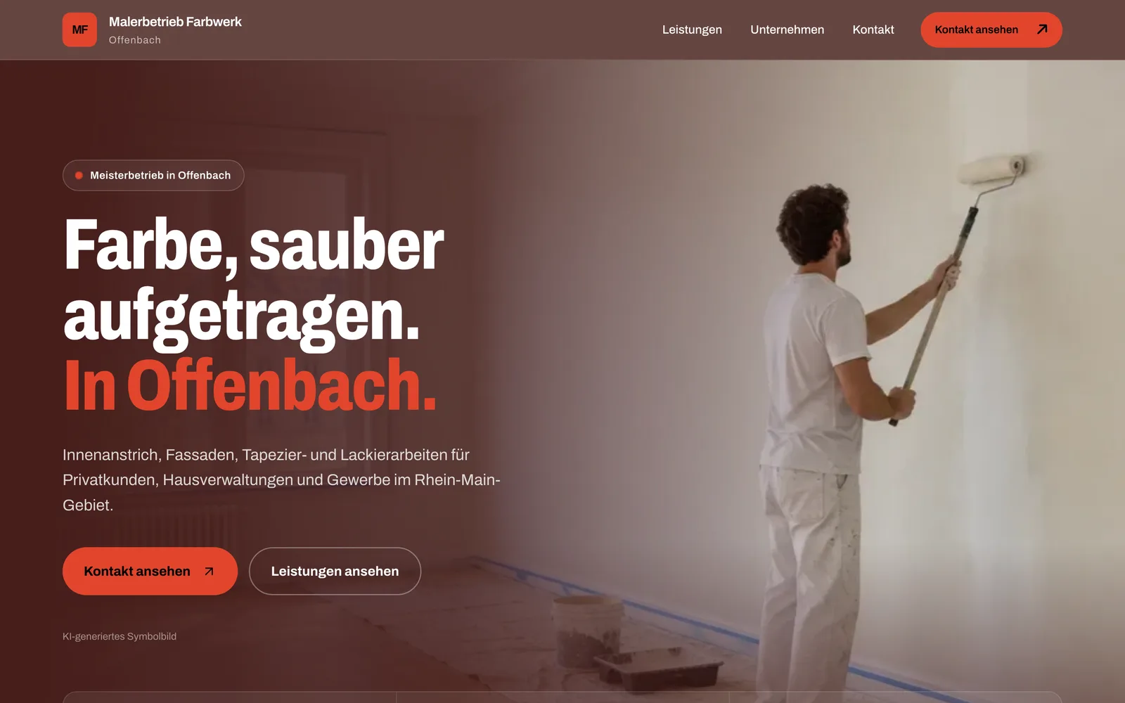 Startseite der Beispiel-Website Malerbetrieb Farbwerk