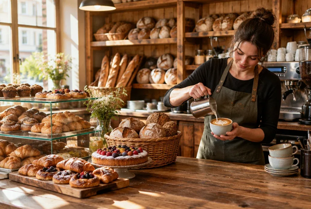 Café-Theke mit frischem Brot und Gebäck