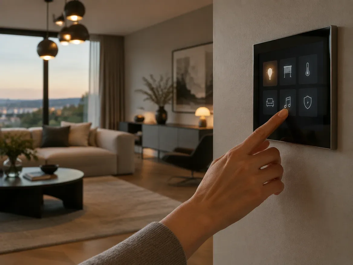Smart-Home-Bedienfeld im Wohnzimmer