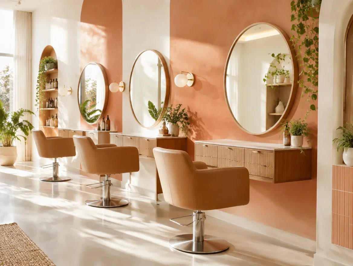 Heller Salon mit runden Spiegeln