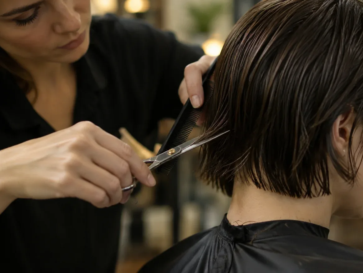 Haarschnitt mit Schere und Kamm